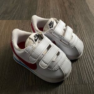 Size 3 baby boys white NIKES red swoosh
